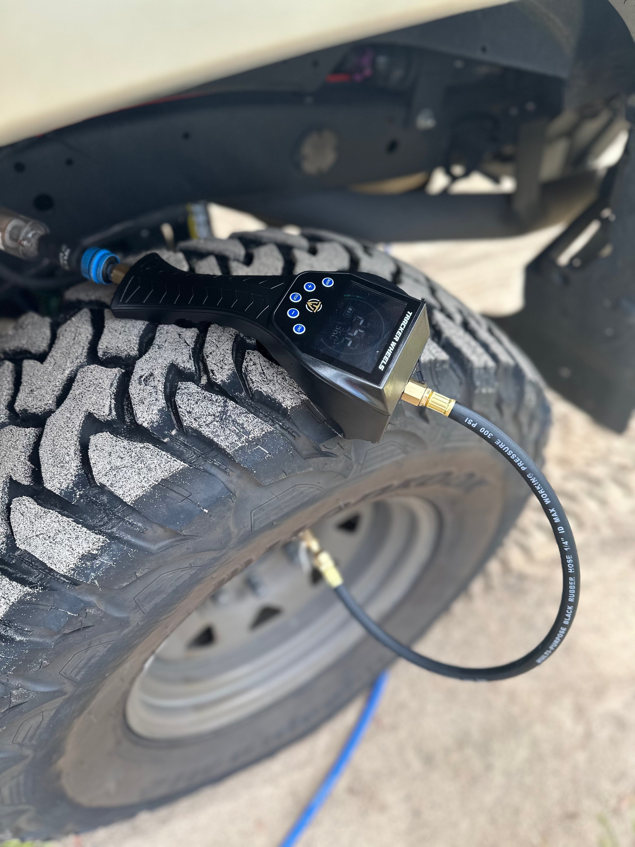 Automatic Tyre Inflator/Deflator on Sandy Wheel